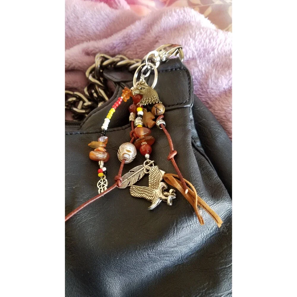 Red Hawk Key Ring Medicine Wheel Totem - Key Ring/Fob for Purse, Drum Bookmark